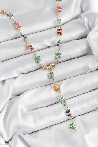 Pirinç Renkli Zirkon Taşlı Kelebek Model Gold Renk Kadın Y Kolye Çok Renkli