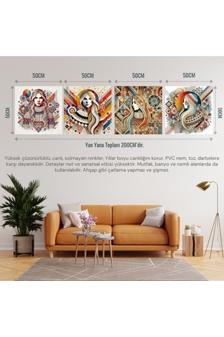 İskandinav Soyut Tablo Set Çerçevesiz 50x50cm Pvc Tablo 4'lü Set 015 Her Bir Tablo 50x50cm Büyüklüğündedir.