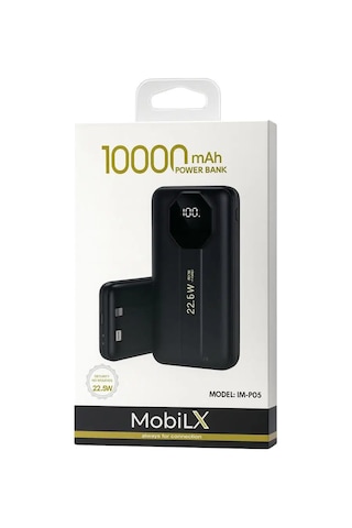 Mobilx 10000 Mah 22.5w Hızlı Şarj Powerbank Siyah/beyaz Siyah