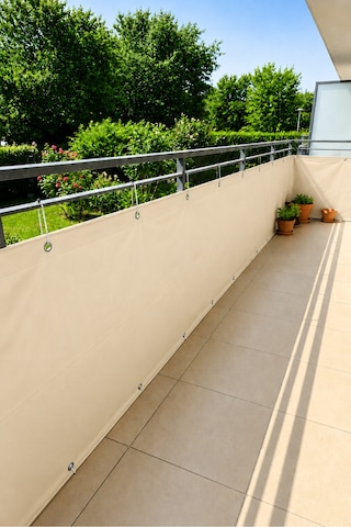Krem Renkli Balkon Brandası - 650 Gr Pvc Polyester - Kuşgözlü Ve Kolon Takviyeli Balkon Demiri Brandası Krem