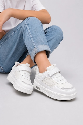 Ht Hotin Glitch Çocuk Işıklı Spor Ayakkabı Cırtlı Bağcıklı Rahat Günlük Sneaker - Beyaz