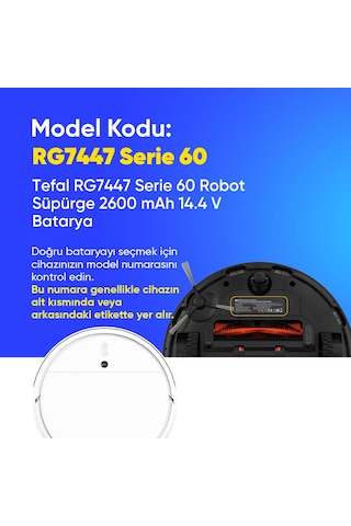 Tefal Rg7447 Serie 60 Robot Süpürge 2600 Mah 14.4 V Batarya  Uyumlu Uzun Ömürlü, Yüksek Performans Pil