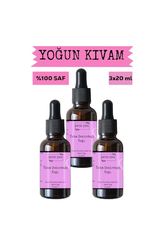 Üzüm Çekirdeği Yağı 3 X 20 Ml -%100 Seyreltilmemiş, Doğal Soğuk Sıkım Sabit Yağ 20 ML