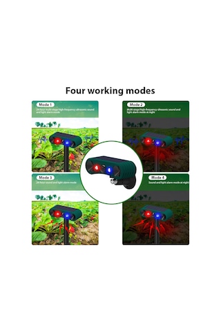 Vkemall Güneş Enerjili Ultrasonik Alarm Sistemi, 5-8m Algılama, Gece Led Işık Ve Sesli Uyarı, Ip55 Su Geçirmez, Yeşil