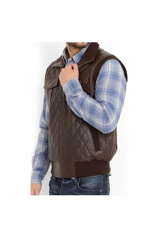 Dericlub Kapitone Gerçek Deri Erkek Yelek Tarçın
