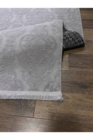 Rölyef Gri Joy Saçaklı Modern Yumuşak Dokulu Kabartmalı Kaymaz Taban Kesme Halı Yolluk