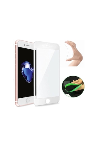Apple İphone 8 Plus Ekran Koruyucu Seramik Nano Cam Esnek Tam Full Kaplayan Kırılmaz Beyaz