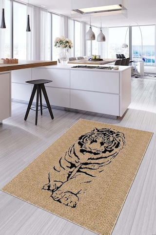 Ayrex Viva Home Kir Leke Tutmaz Kaymaz Tabanlı Hasır Görünümlü Yıkanabilir Mutfak Halısı Ar1083, Kaplan, 80 X 2 Diğer
