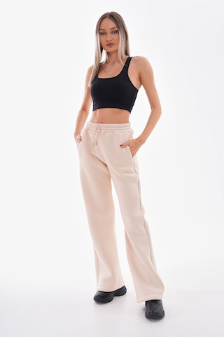 Kallima Bej Kışlık Şardonlu Yüksek Bel Bol Paça Eşofman Altı Bej