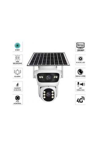 Baff Sım-5700 6mp 4g Solar Güneş Panelli Sım Kartlı Güvenlik Kamerası - Icsee Çift Lensli Ptz Akıllı Gece Görüşlü Dış Mekan