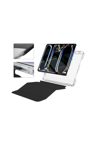 Apple iPad Uyumlu  Pro 11 2024 Kılıf Magnetik Ayrılabilen Airbagli Zore Sliding Tablet Kılıfı-siyah Arka Kapak