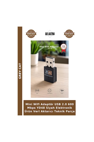 Mini Wifi Adaptör Usb 2.0 600 Mbps Yd48 Siyah Elektronik Ürün Veri Aktarıcı Teknik Parça