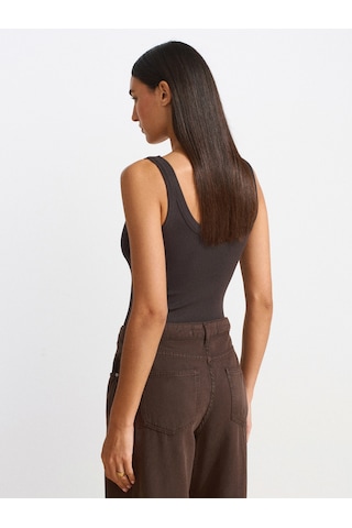 Dilvin 21053 Askılı Bodysuit-Koyu Kahve