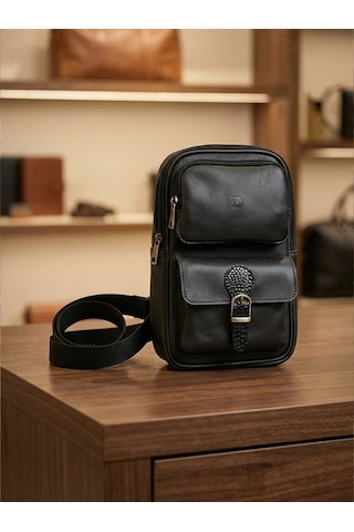 Yedideri Hakiki Deri Sling Bag Şık Ve Minimal Günlük Omuz Çantası Siyah