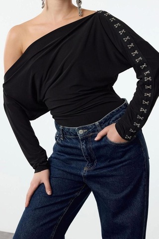 Ersefa Stil Kadın Bluz Regular Örme Fitted Kalıp siyah
