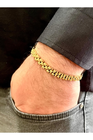 Gns Aksesuar Gold İnce Şık Çelik Paslanmaz Erkek Bileklik 21cm