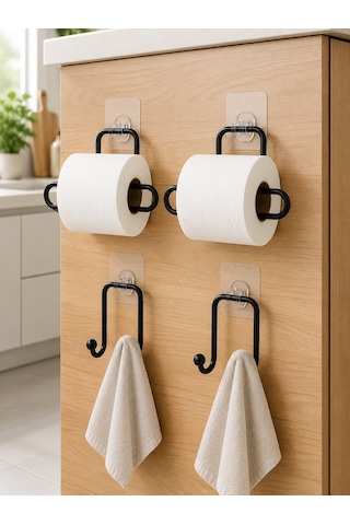 Lexroo Duvara Yapışkanlı Rulo Kağıtlık Ve Havlu Askılığı 2 Şer Adet 4 Lü Set Çok Renkli