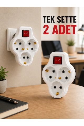 2 Li Set Anahtarlı 3 Lü Priz Çoğaltıcı Direkt Prize Takılan Kablosuz Çoklayıcı 1
