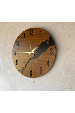Duvar Saati - Ahşap Duvar Saati -uygun Hediye Şık - Modern Saat No:7 Kahverengi