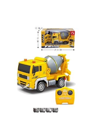 Pilli Işıklı Sesli 1:20 Ölçek Kumandalı Eğitici Çocuk Oyuncak Rc Çimento Kamyonu