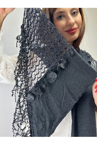 Gönülden Tasarım 170x45 Cm Siyah Triko Parlak Püsküllü Kadın Fular Şal Renkli