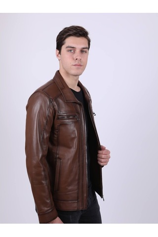 New Zaya Leather Erkek Açık Kahverengi Hakiki Deri Ceket (466897737) Açık Kahverengi