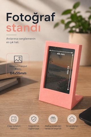 Masaüstü Instax Uyumlu Fotoğraf Standı Dekoratif Sevgili Çift Çerçevesi Toz Pembe
