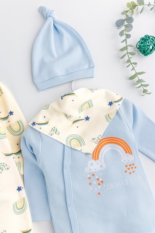 Gökkuşağı Temalı 2'li Uzun Kollu Kız/erkek Bebek Tulum Takım mavi