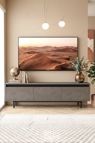 Yurudesign Luvio Tv Ünitesi Sehpası Metal Ayaklı 160Cm Beton-Siya