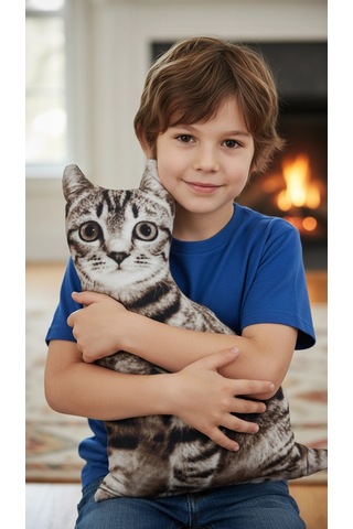 3d Dijital Baskılı Dekoratif Kedi Yastık Tekir Renkli
