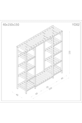 Ahşap Gardırop, Masif Ahşap Dolap, Açık Dolap 150x40x150 Ahşap