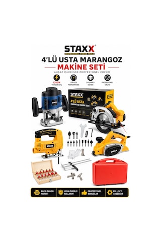 Staxx Mrz4us 4'lü Ahşap İşleme Marangöz Makine Seti Freze + Daire Testere + Dekupaj + Planya Mak