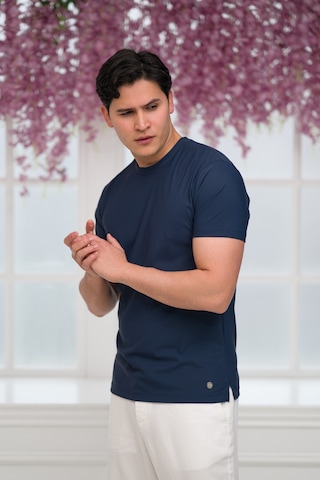 Paul Martin Slimfit Lyocell Kumaş Likralı Küçük Armürlü Bisiklet Yaka T-shirt İndigo