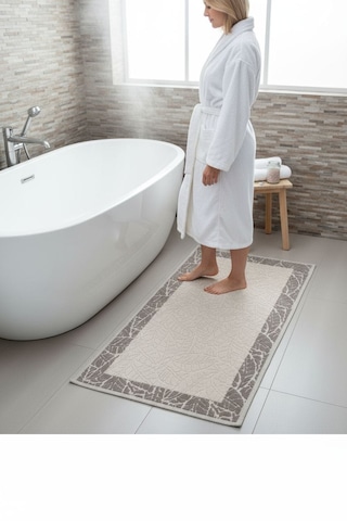 Kaymaz Taban Dikdörtgen Banyo Paspası Yüksek Emici Pamuk Dokuma Banyo Halısı Açık Bej