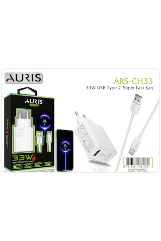 Auris Ars-ch33 33 W Usb To Type C Kablolu Turbo Hızlı Şarj Aleti Başlık+Koblo Set Halinde