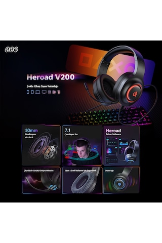 Heroad V200 Rgb 7.1 Kablolu Gaming Oyuncu Kulaklığı Siyah