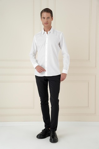 Efor Slim Fit %100 Pamuk Uzun Kol Dokulu Klasik Beyaz Gömlek Gk 749 Beyaz