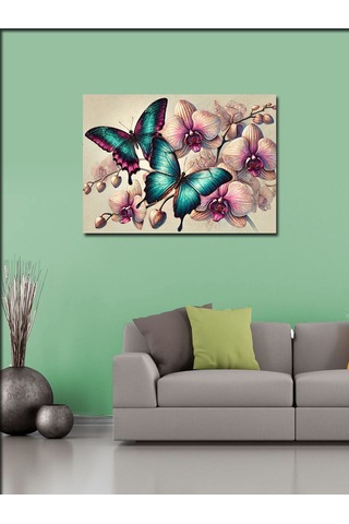Kanvas Tablo Kelebekler Ve Çiçekler Büyüsü 50cmx70cm