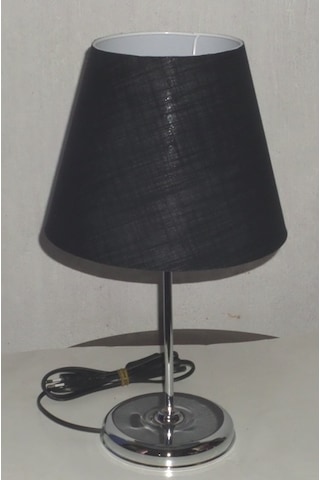Siyah Başlıklı Abajur Metal Krom Ayaklı Siyah