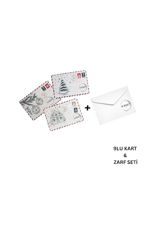 Yılbaşı Kartpostal Ve Zarf Seti, 9 Adet, Yeniyıl Tebrik Ve Hediye