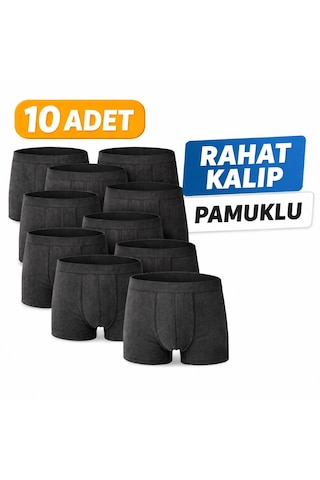 John Lion Erkek Pamuklu Rahat Kalıp Füme 10 Lu Boxer Günlük Kullanım Füme