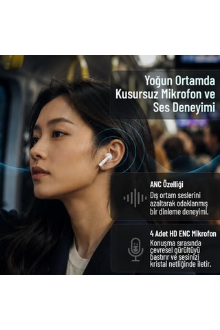 Gigasound Anc+enc Kablosuz Bluetooth Kulaklık, Kulak İçi, Gürültü Önleme, 4 Mikrofon, 42 Saat Oynatma Süresi, Gi