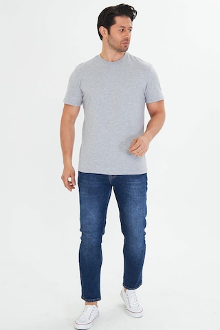 Trendhill Erkek Gri Melanj Pamuklu Bisiklet Yaka Büyük Beden T-shirt Gri5014b