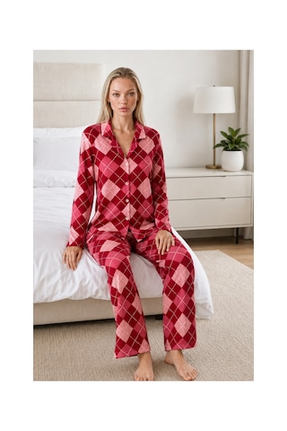 Fit Women Kadın Casual Esnek Bol Kırmızı Pijama Takımı 4668