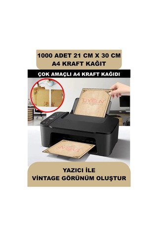 1000 Adet A4 Kraft Kağıt 21x30 100 Gr. Yazıcı Uyumlu, Vintage Resim Kağıdı, Çocuk Etkinlik Kağıdı