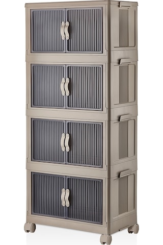 Evle Katlanabilir Modüler Dolap 4 Lü 54 Cm X 31,7 Cm X 127 Cm Açık Kahverengi