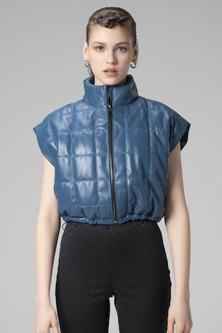 Mavi Dericlub Wm054 Gerçek Deri Kadın Şişme Yelek Mavi