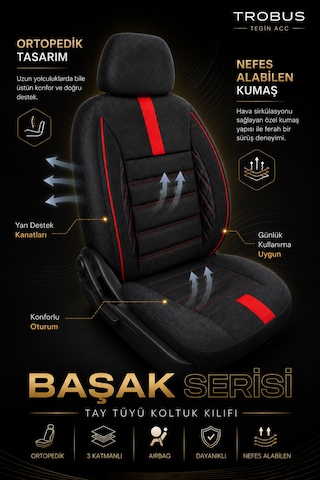 Ford Fiesta Hachback 2009-2012 Aracınıza Uyumlu Kırmızı Başak Serisi Tay Tüyü Koltuk Kılıfı Kırmızı