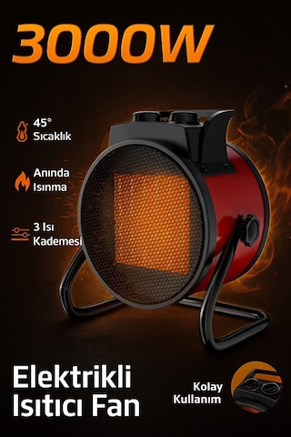 Elektrikli Isıtıcı Fan 3000w Hızlı Isınma 3 Kademeli Ayar Sessiz Ptc Isıtma Teknolojisi
