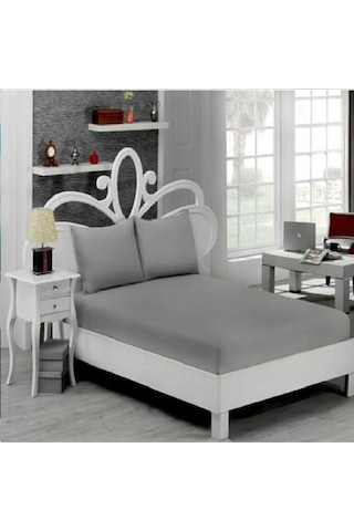 Altın Karma Havlu Lastikli Çarşaf Takımı 180x200 Cm 2 Adet 50x70 Cm Yastık Kılıfı Açık Gri